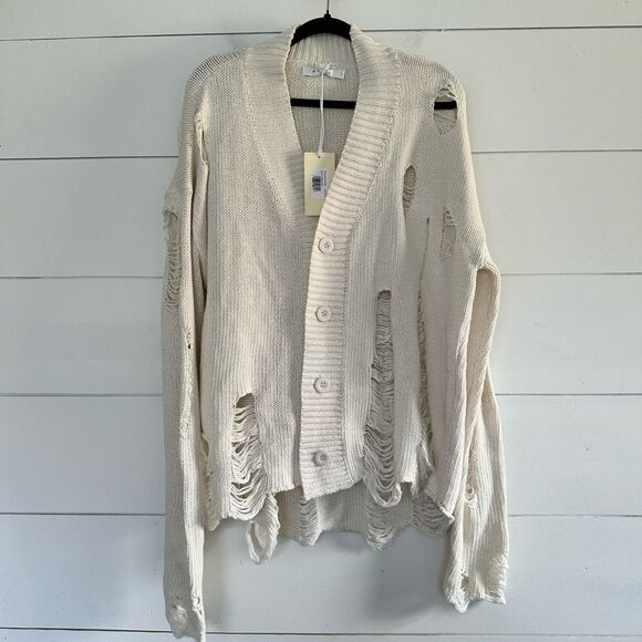 MNML Men’s Large Distressed Cardigan New - Picture 1 of 6